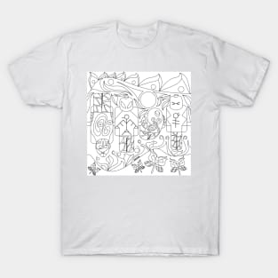 adult coloring tribal alien in brick pattern ecopop T-Shirt